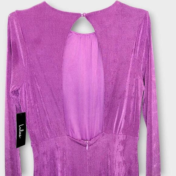 Lulus Womens Dress Sz Medium Maxi Purple Jersey Backless Long Sleeves Retro 20s - Picture 3 of 16